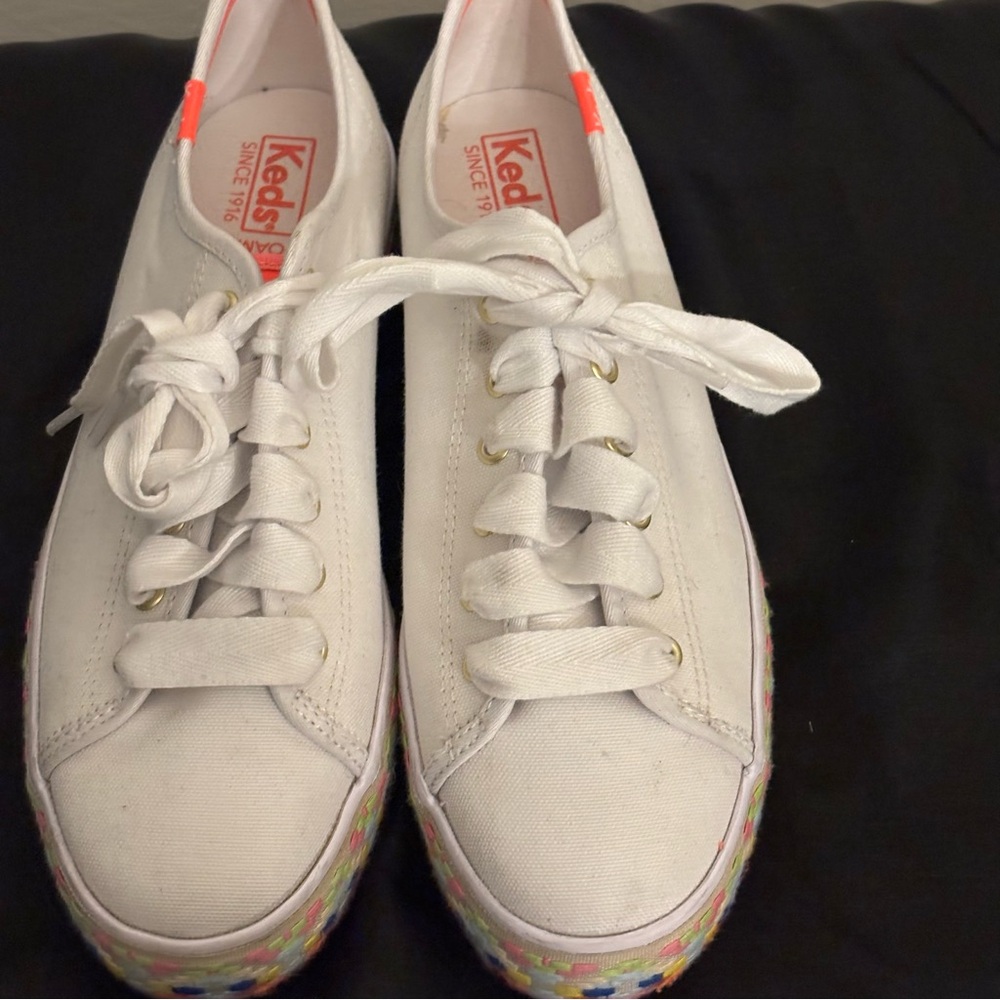 Keds Women's White Sneakers with Colorful Sole size 8.5